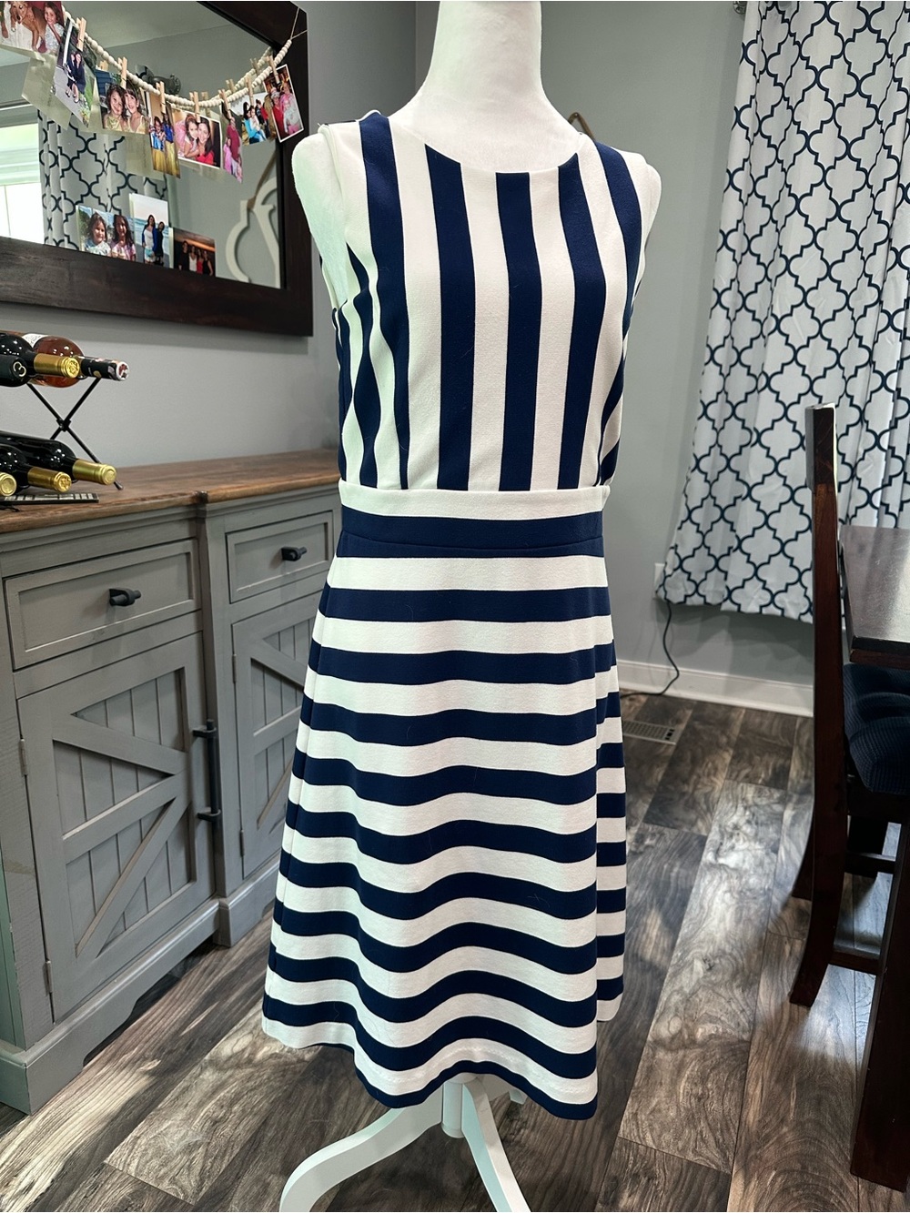 Ann Taylor Factory Navy and White Striped Sleeveless Midi Dress